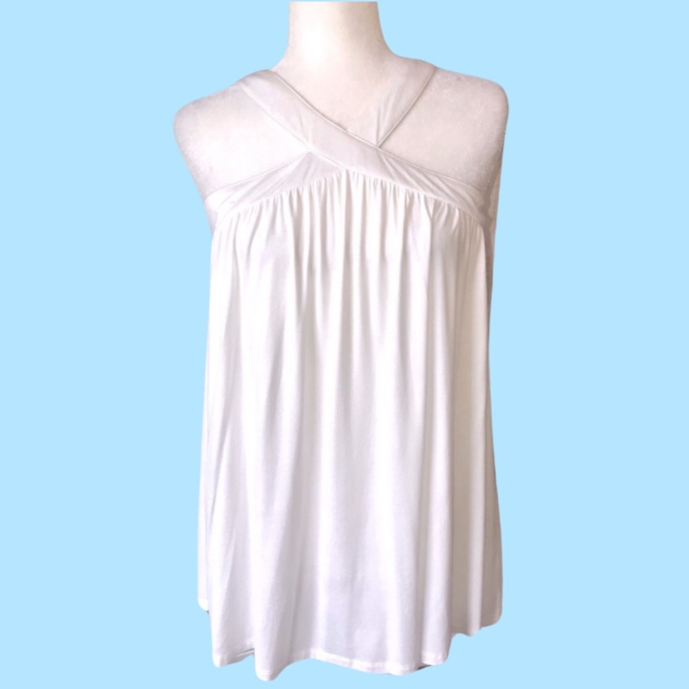 BOUTIQUE ITEM- WHITE TANK TOP WITH X-NECK DETAIL